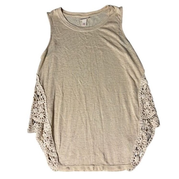 Mossimo Beige Tank Top with Crochet Lace Side Panels Boho Summer Sleeveless M/M - Picture 1 of 6
